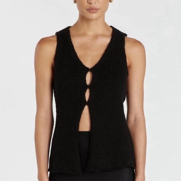 Dissh Dion Boucle Knit Longline Vest Top Cut Out Sleeveless Black Women's S - Picture 2 of 9